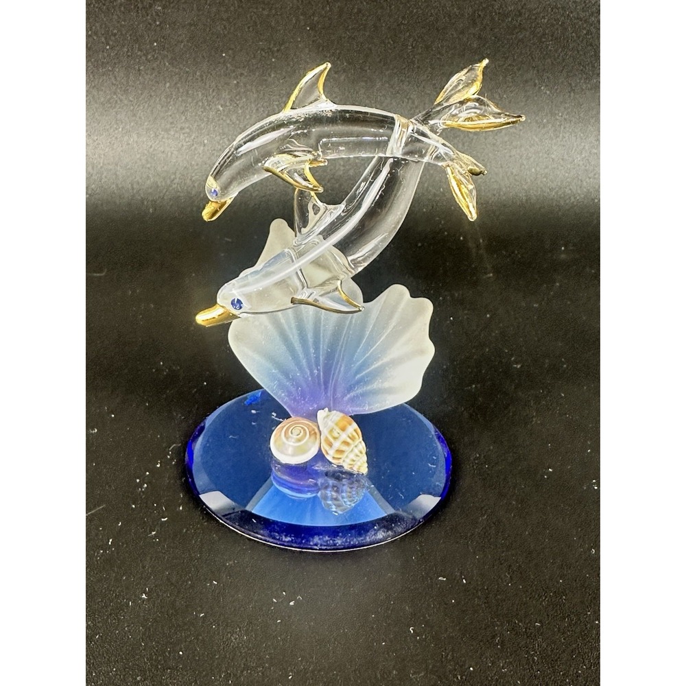 Glass Baron Dolphin and Baby Figurine Swarovski Crystal 22K Gold S3 267